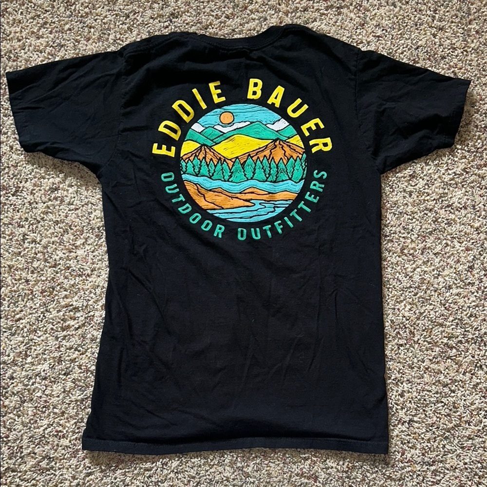 Eddie Bauer Black T-Shirt with Vibrant Nature Graphic
